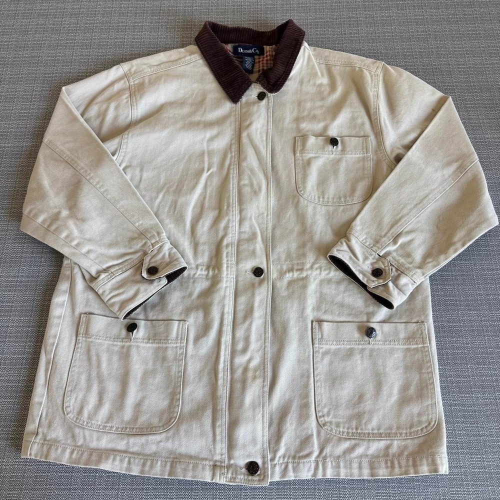 Denim & Co. cream jacket with brown corduroy collar/cuffs size M